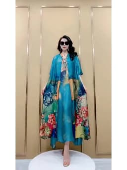 High Atmospheric Elegant Silk Dress Two-piece set 2024 Summer New Westernized Mulberry Silk Large Size Temperament Long Set Skir