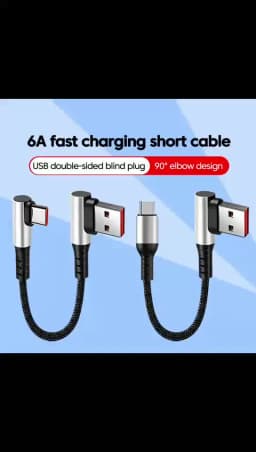 6A 0.25 0.5M Short Cable 90 Degree Elbow USB A Type C to Type C Cable Fast Charging Data Cord Power Bank Wire For iPhone 15 IPad
