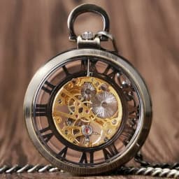 Transparent Open Face Hollow Skeleton Mechanical Pocket Watch Hand Winding Vintage Clock Birthday Gift with Pocket Chain Reloj
