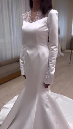 Elegant V-Neck Satin Wedding Dresses Bridal Long Sleeve Sweep Train Zipper Back Mermaid Bridal Gown свадебное платье Customized