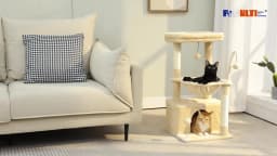 4-in-1 Cat Tree with Large Cat Condo, Sisal Scratching Post, Deep Hammock, Cozy Top Perch, Small Cat Tower for Indoor, Cat Toys