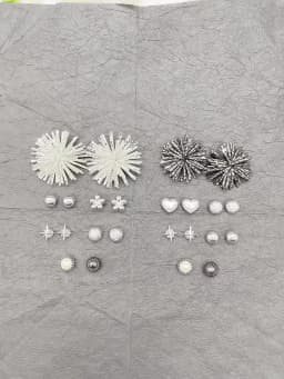 12PCS Shiny Firework Starbust Shoe Charms Accessories Silvery Heart Clogs Shoe Buckles DIY Decorations Round Beads Shoe Clips