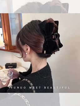 Advanced Texture Velvet Hair Clips Black Double-Sided Bow Shark Clips Women Back Head Hairpin Fashion Barrettes Hair Accessories
