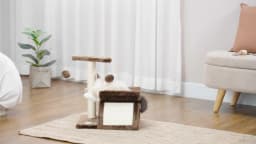 PawHut Cat Tree with Rotatable Top Bar, Sisal Scratching Post, Tunnel, Dangling Balls - Brown