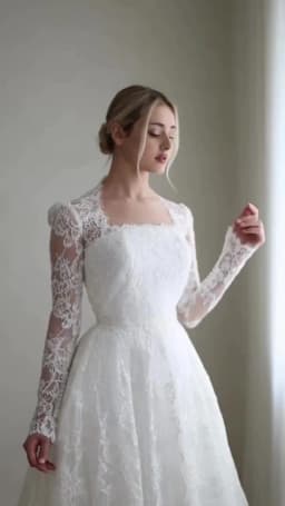 SoDigne A-line Boho Lace Wedding Dress Full Sleeves Square Collar Bride Dresses Long Bridal Gowns Vestidos De Novia Customized