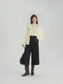 DUSHU Plus-Size Gray Wool Blend Fine Check Cropped Casual Pants 2025 Winter High-Waisted Calf-length Straight British Style