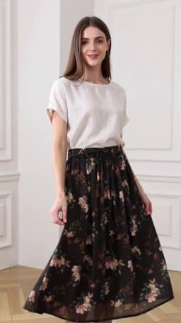 Cotton and Linen Double-layer Printed High Waist Skirt Women's Summer New Retro Artistic Loose Lace-up Casual Long Skirt