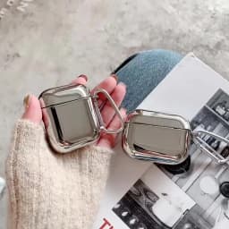 Suitable For Apple AirPods 1 2 3 4 Pro 3 2 Earphone Cover Protective Case Electroplated Mirror Simplicity Silver Case With Hook