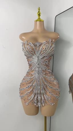 Luxury Women Sexy Sparkly Crystal Sequins Mesh See Through Openback Outfit Birthday Dress Dancer Performance Stage Costume