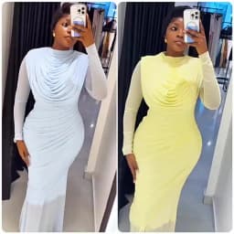 Chic and Elegant Women's Evening Dress Mesh Draped Collar Long Sleeve Bodycon Mid Dress Slim High Waisted Sexy Ladies Dress