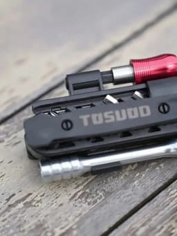 TOSUOD 1/4" Two-Way Ratchet Wrench Set, Mini Ratchet & Quick Connect Rods, Foldable Bicycle Repair Kit, S2 Bits & Tire Levers