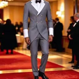 Men Grey Double Breasted Tailcoat Suit 2 Pieces White Peak Lapel Gold Buttons Slim Fit Jacket Pants Set Wedding Groom Tuxedo For Party Prom