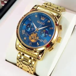 OLEVS Men's Watches Classic Multifunctional Flywheel Design Stainless steel Waterproof Moon Phase Men's Wristwatches 2024 Trend