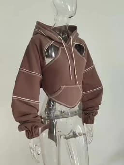[EAM] Brown Back Bow Irregular Cut-out Sweatshirt New Hooded Long Sleeve Women Big Size Fashion Tide Spring Autumn 2026 1DF1820