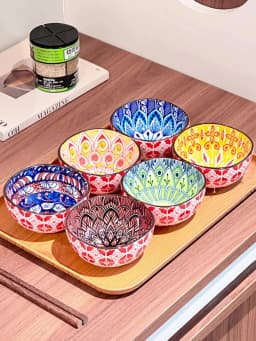 3/6PCS Bohemian Ceramic Sauce Bowls - Small Dishes for Home Cooking, Sushi, BBQ,Snacks | Dishwasher/Microwave Safe for Home