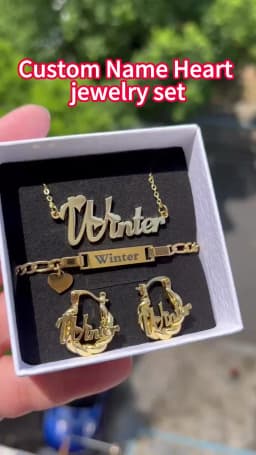 DUOYING Custom Name Heart Jewelry Set Personalized Engraved Letter Bracelet Stainless Steel Necklace Mini Hoop Earrings For Kids