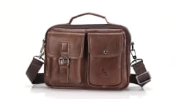 Men's Genuine Leather Shoulder Bag, Retro Top Layer Cowhide Casual Crossbody Bag, Men's Square Bag