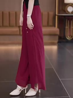 ZUZK Double Layer Chiffon Pants Fashion Slit Chiffon Pants Spring Summer Comfortable Elastic Waist Slim Chic Droop Pants
