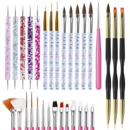 YIKOOLIN 31PCS Nail Art Brushes Nail Art Tool Set Double Ended Nail Dotting Tools Nail Dust Brush Acrylic Brush Manicure Tools