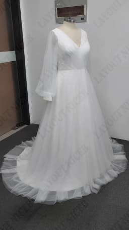 LAYOUT NICEB V-Neck Full Puff Sleeves Bridal Gowns 2024 Backless A-Line Tulle Wedding Dresses Back Lace Up Vestidos De Fiesta