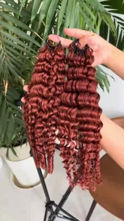 Bling Hair #33 Reddish Brown Color Burmese Curly Feather Crochet Human Hair Extensions 50g Pre-Separated Invisible Miracle Knots Feather Crochet Human Hair Extensions For Women