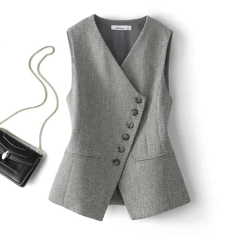 New Women's Suit Vest Coat 2024 Spring Autumn Comfortable Sleeveless Ladies Blazer Vest Versatile Lady Blazer Waistcoat Jacket