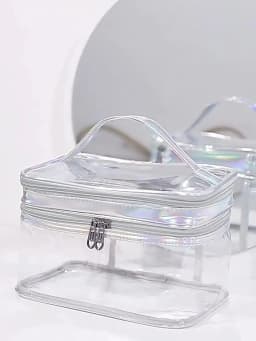 Portable Clear Makeup Bag,PVC Double-Layer Cosmetic Bag,Large Capacity Waterproof Wash Bag,Transparent Travel Storage Pouch