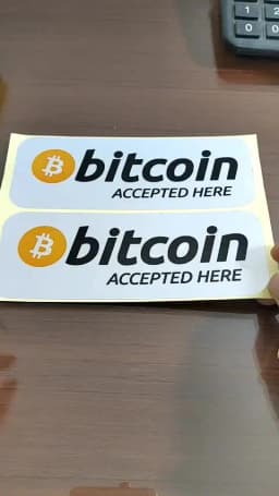 10pcs 14.5x5.5cm Bitcoin Accepted Here Label Sticker Shop Crypto Currency Fans Reminder Water Proof Tear Resistant Silver Vinyl