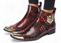 Punk Style Genuine Leather Men Ankle Boots Iron Black Slip On Men Dress Boots Italian Formal Fashion Men Chelsea Boots Pointy