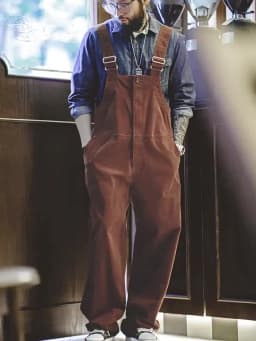 Maden Retro Corduroy Overalls Solid Color Loose with Pocket Adjustable Suspender Jumpsuit for Men's Spring and Autumn Trousers