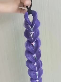 26 inch Purple Braids Ponytail Rubber Band Pre Braiding Hair Synthetic Purple Hair Extensions for Halloween Costume Cosplay