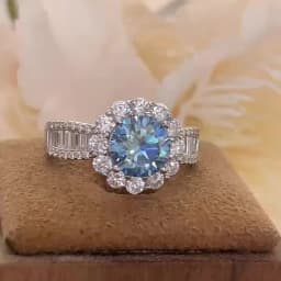 JoyceJelly 2ct Royal Blue Moissanite Ring for Cham Lady Round 8H8A Cut VVS1 Moissanite Diamond Dating Wedding Party Jewerly Gift