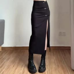 Sylcue Black Sexy Split Simple Casual All-Match Hot Street Outing Cool Mature Vitality Personality Trend Basic Women'S Skirt