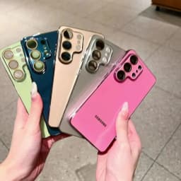 Luxury Solid Color Glass Phone Case For Samsung S26 S25 Ultra S24 FE S23Ultra Plating TPU Bumper Frame Lens Protection Cover