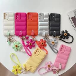 Cartoon Sunflower Down Jacket Lanyard Phone Case for Google Pixel 5 6 7 8 9 10 Pro 9A 7A 6A 5A Hand Wrist Strap Soft TPU Cover