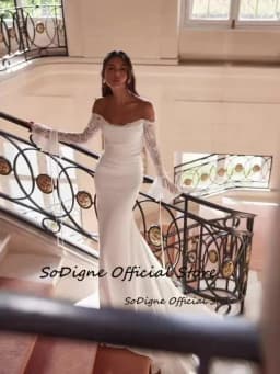  SoDigne Mermaid Off Shoulder Wedding Dresses Long Lace Sleeves Bridal Dress Beach Bride Gown Vestidos De Novia Customized