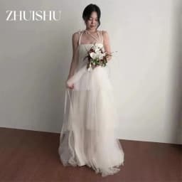 ZHUISHU Customized Wedding Dresses Sleeveless Ivory Spaghetti Straps Korea Tulle Tiered Brides Gowns Women Bridal Dresses