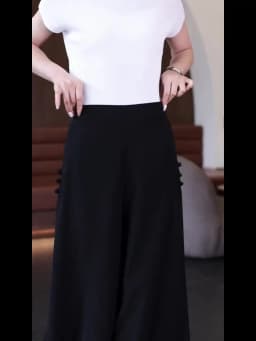 Women Side Slit Chiffon Pants Summer Thin Elastic Waist Wide Leg Pants Chic Droop Trousers Chinese Style Nine Point Pants