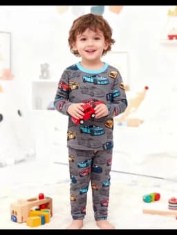 Kids Pajama Set 100% Cotton Soft Car Full Print Loungewear Nightwear Long Sleeve Pjs for Toddler Boys Girls Age 1-8 Years