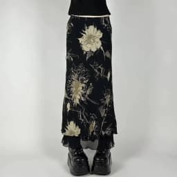 Goth Dark Y2K Aestheics Double Layer Mesh A-line Skirt Women Fashion Florals Print Slim Skirts Fairy Streetwear Gothic Bottoms