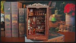 DIY Book Nook Shelf Insert Time Book House Bookend Wooden Miniature Model Kit with Lights Bookshelf for Friends Birthday Gifts