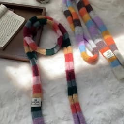 2024 Knitted Wool With Warm Color Splicing Contrast Striped Sausage Thin Scarf