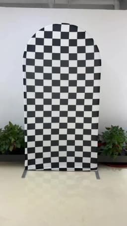 Race Car Party Backdrop Decorations Spandex Black White Checkered Racing Track Stand Arch Cover for Birthday Two Fast One Decor