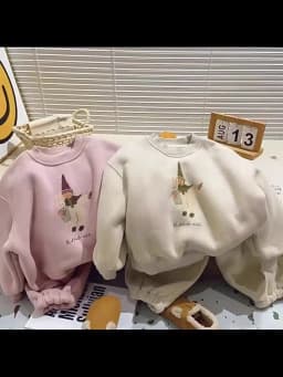 Children Winter Warm Suits Kids Comfortable Casual Long Sleeve Top+Pants 2Pc Outfits Girls Cute Print Thick Thermal Clothes Set