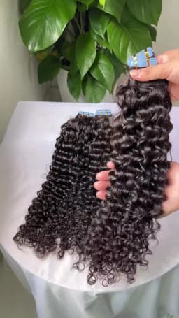 PU Tape In Hair Extensions Deep Curly Human Hair 4x0.8 cm Seamless Weft Hand Tied Adhesives Tape-Ins 100grams Wavy Virgin Hair