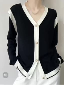 Spring and Autumn PerFemale Knit Cardigan Wool V-neck Jumper Top Single Breasted Simple Slim Women White Black Patchwork Sweater
