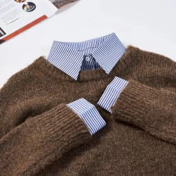 Fashion simple striped plaid collar with sleeves three-piece set inner sweater T-shirt fake collar unisex