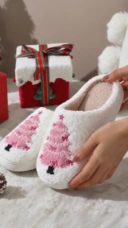 Christmas Tree Fluffy Slide Slippers Ladies Soft Plush Winter Home Footwear Party Gift for Girls Holiday Xmas Indoor Women Shoes