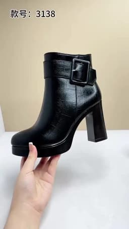 Winter Black Thick High Heel Ankle Boots Women 2024 Keep Warm Fashion Elegant Short Buckle Decoration Leather Boots
