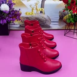 Buttons Red Wedge Sock Boots For Women Winter Fur Lined Faux Leather Shoes Female Ankle Boots Ladies Booties Woman Platform Boot